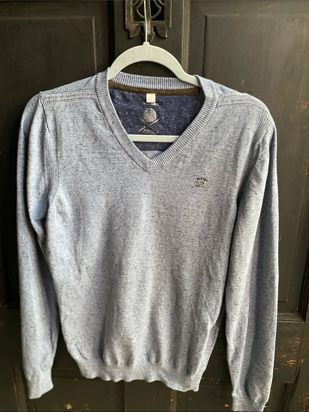 Diesel Men's V-Neck Sweater in Light Heather Blue
